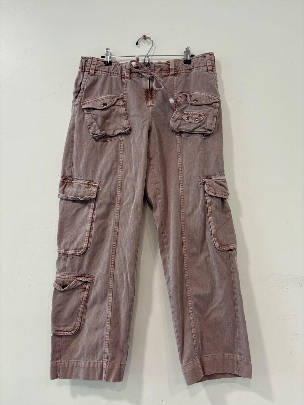 We The Free People Tahiti Pull-On Cargo Low Rise Size M Dusty Rose Boho Slouchy